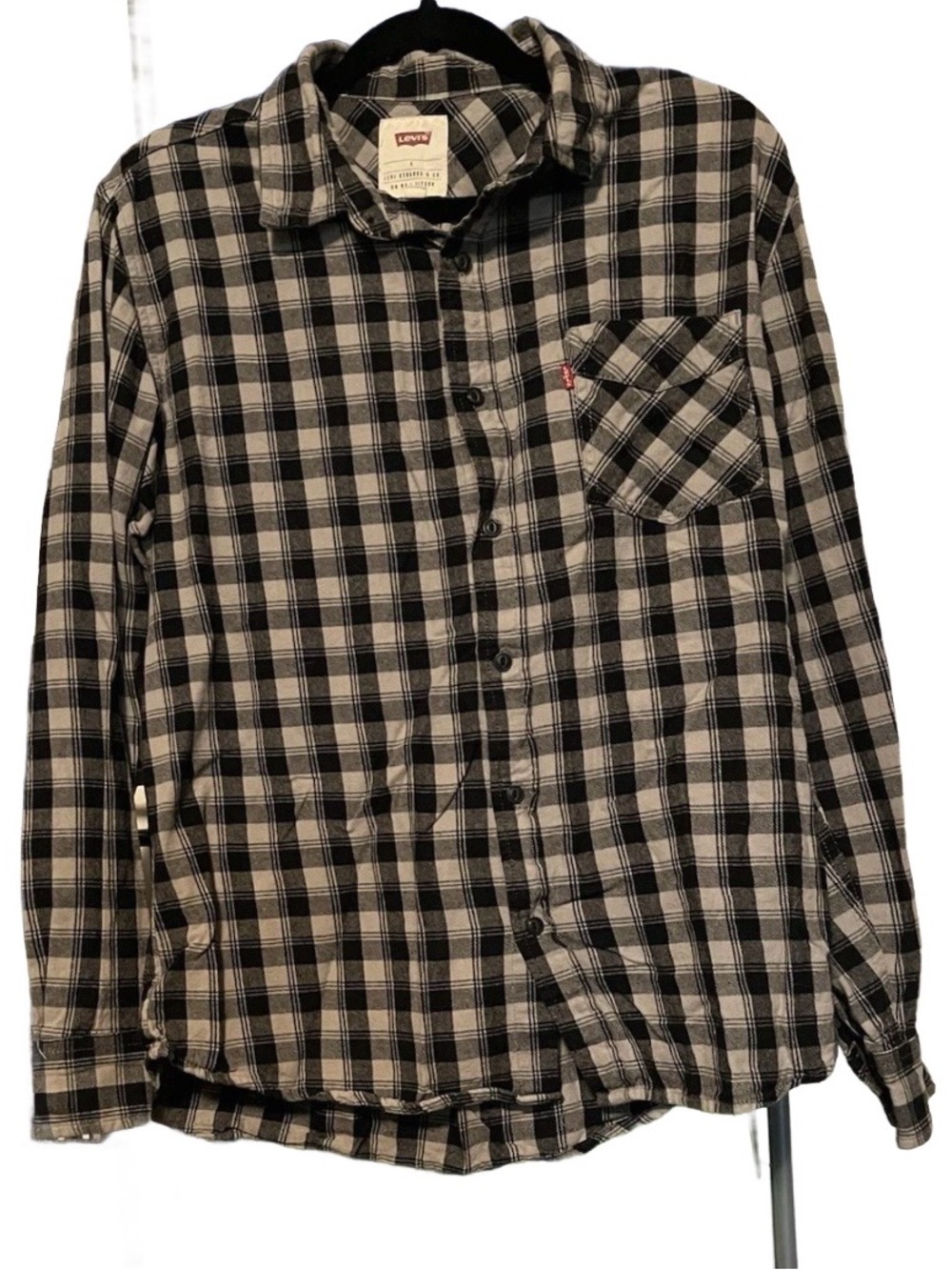 Levi's Men's Black & Gray Plaid Button-Down Shirt Size M